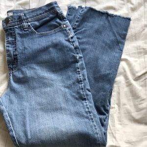 Straight leg, raw cuff jeans